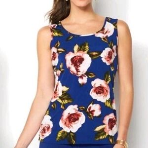 Iman Global Chic‎ Luxury Resort Tank Sleeveless shirt navy blue with pink floral